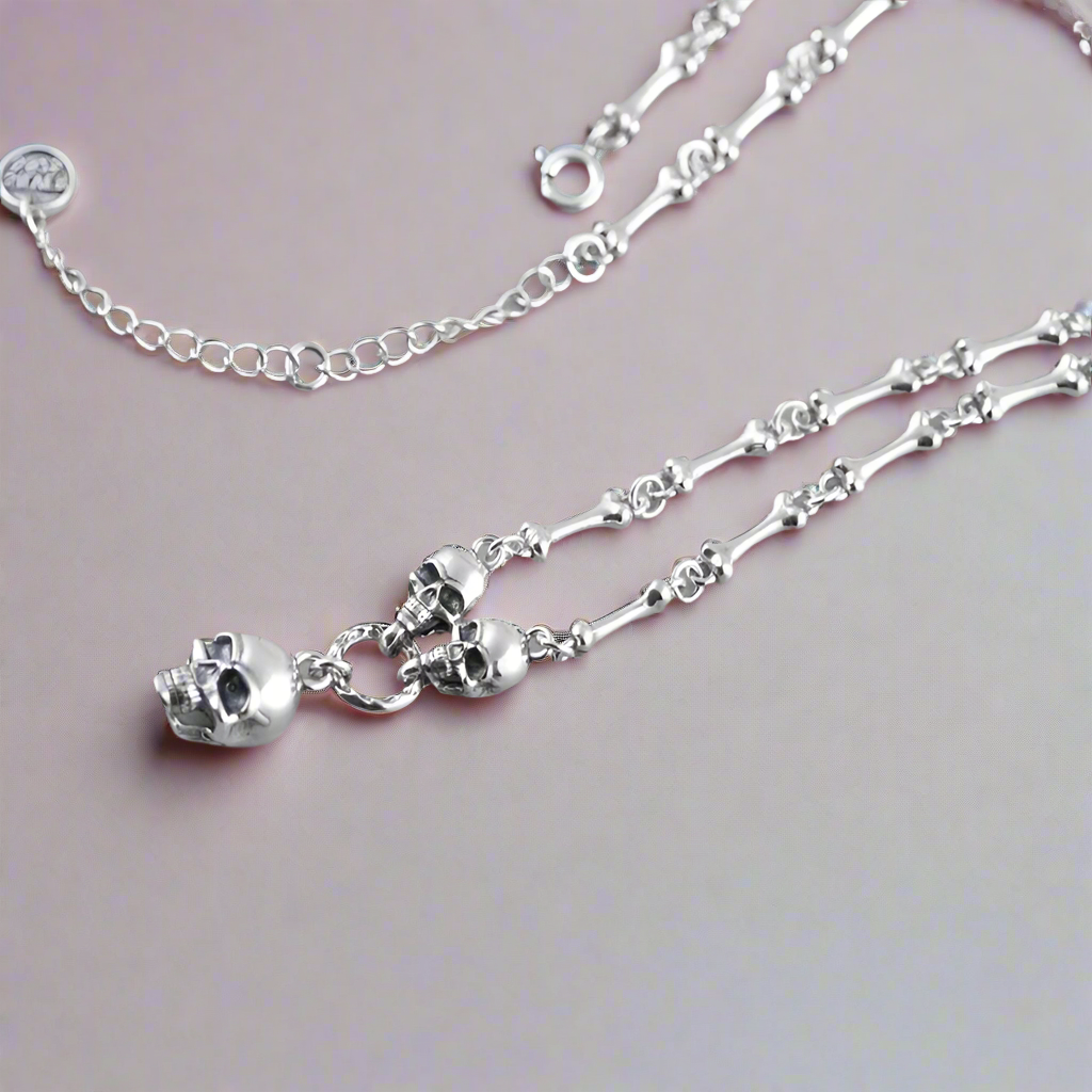 Retro Punk Skull Stick Bone Necklace
