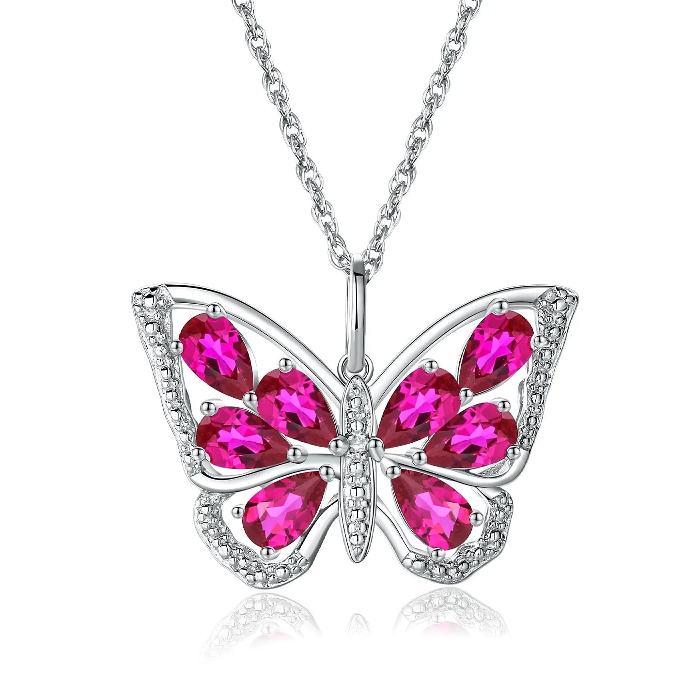 1.9 Ct Pear-cut Blue Topaz Gemstone Butterfly Pendant Necklace