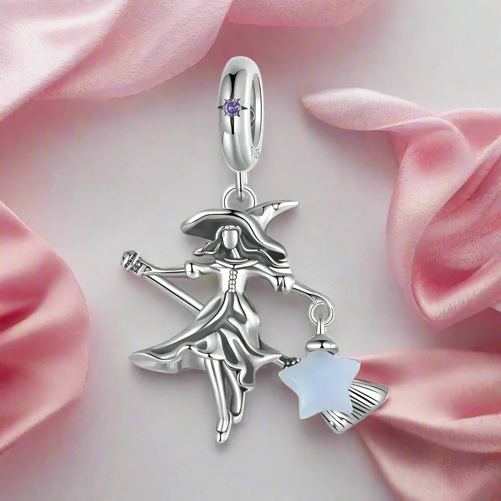 Luminous Elf Witch Riding in Witch Broom Charm