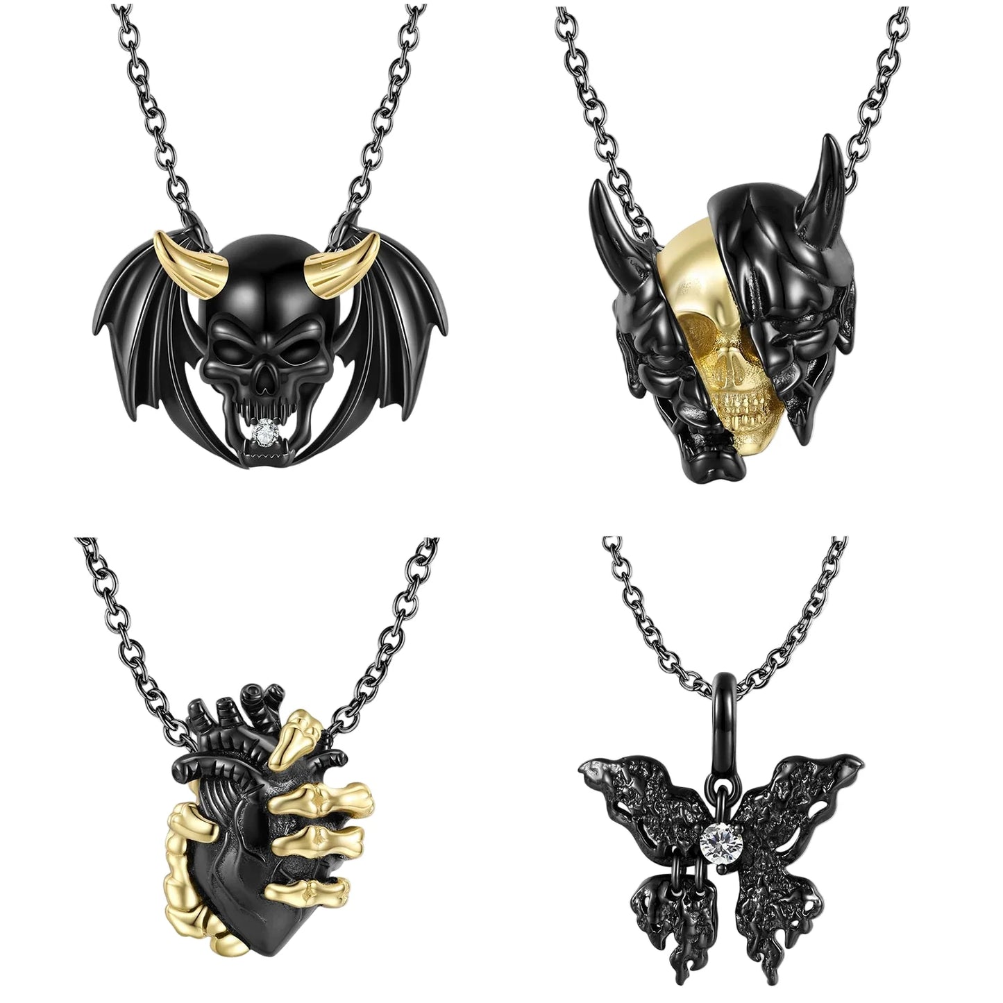 Black Skeleton Mask Pendant Necklace