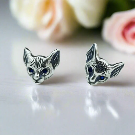 Blue-Eyed Kitten Head Earrings