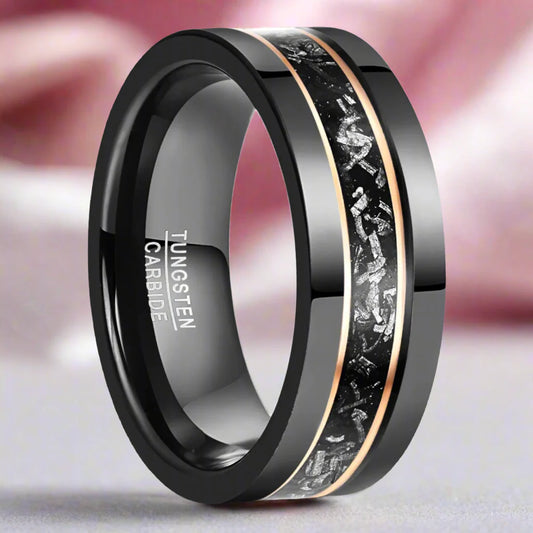Black Meteorite Tungsten Carbide Men's Ring