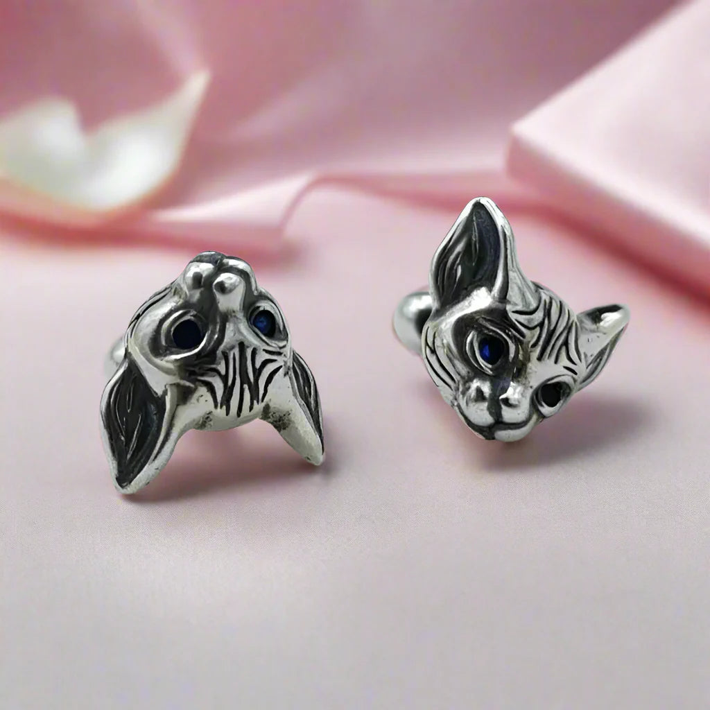 Blue-Eyed Kitten Head Earrings