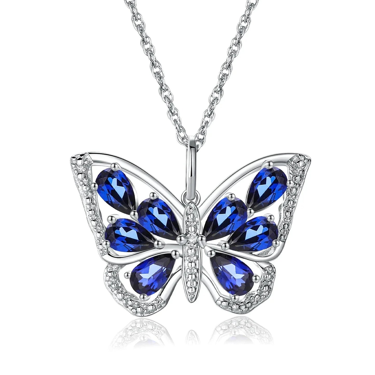 1.9 Ct Pear-cut Blue Topaz Gemstone Butterfly Pendant Necklace