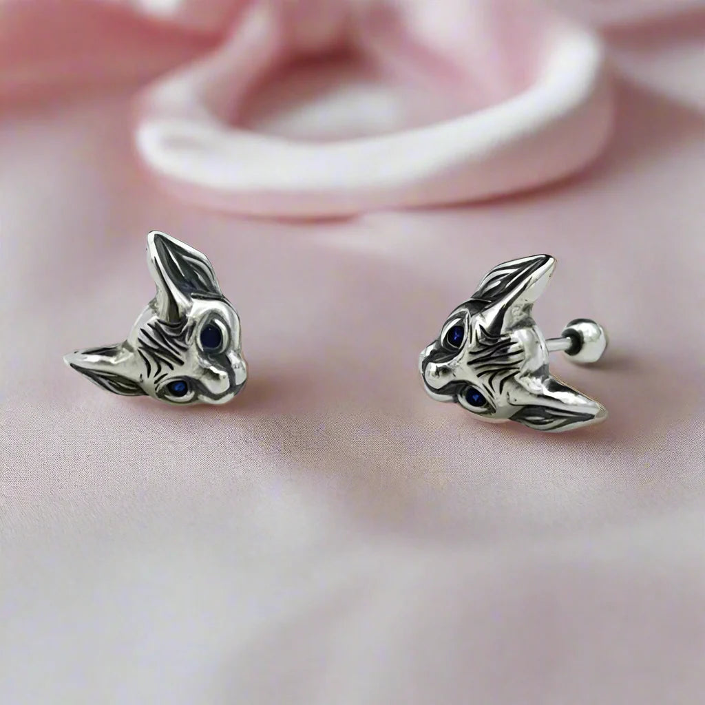 Blue-Eyed Kitten Head Earrings