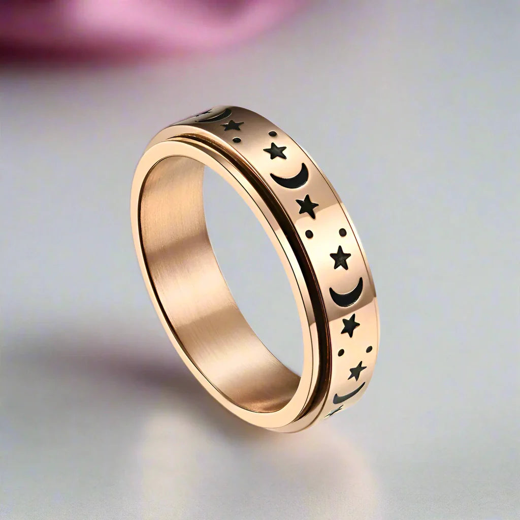 Star and Moon Titanium Steel Rotatable Luminous Ring