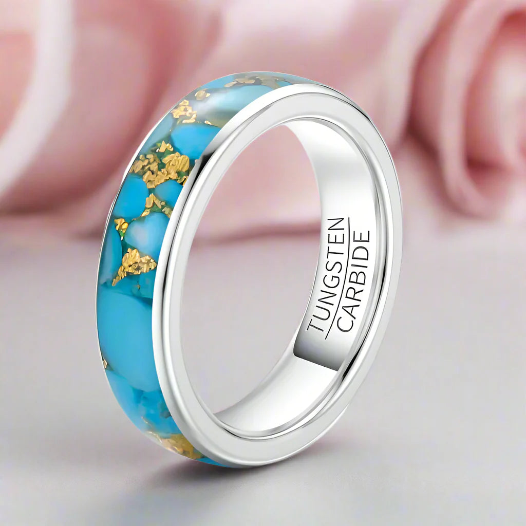6mm Natural Blue Turquoise Tungsten Carbide Ring
