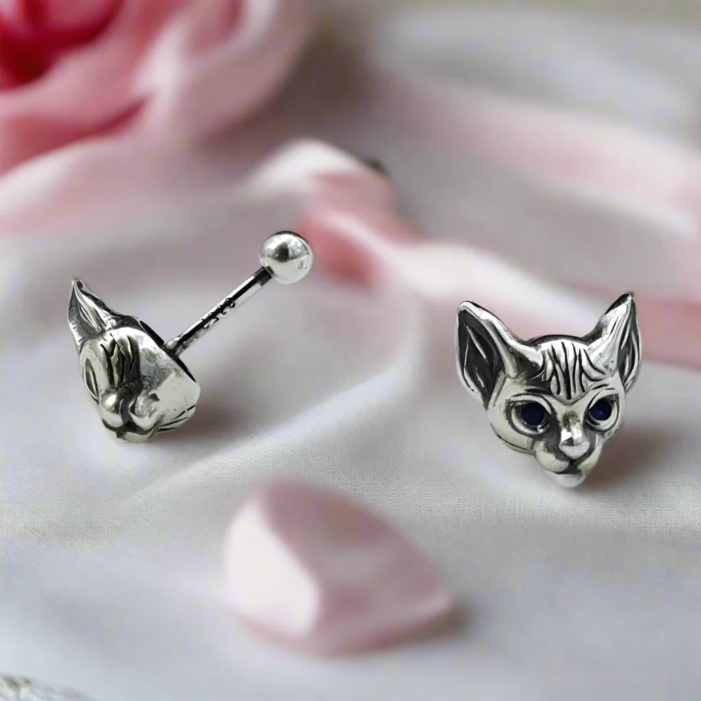 Blue-Eyed Kitten Head Earrings