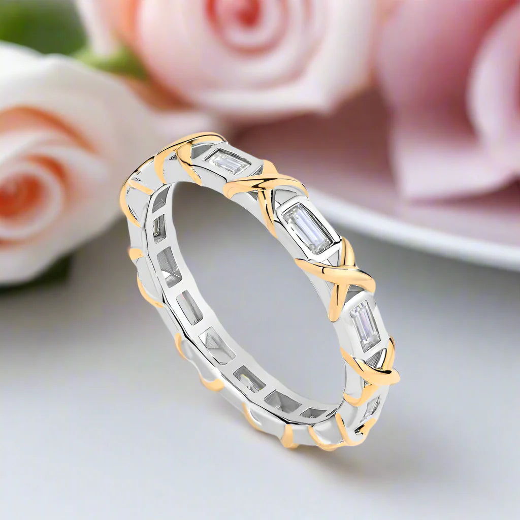 Sparkling Emerald-cut Diamond Two-Tone Engagement Ring