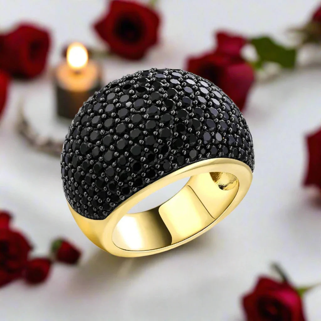 Unique 5.20 Ct Round-cut Black Spinel Ring