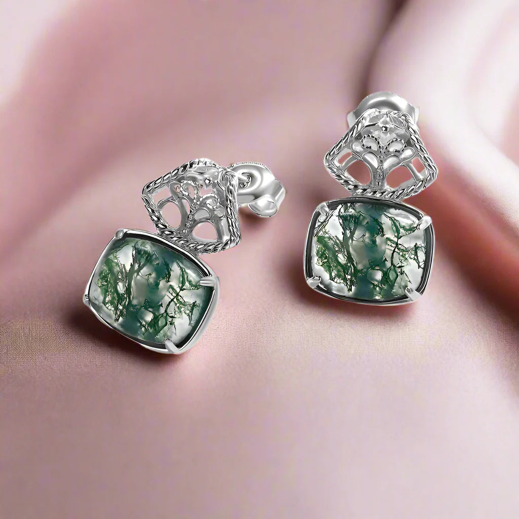 Unique Natural Moss Agate Jewelry Set