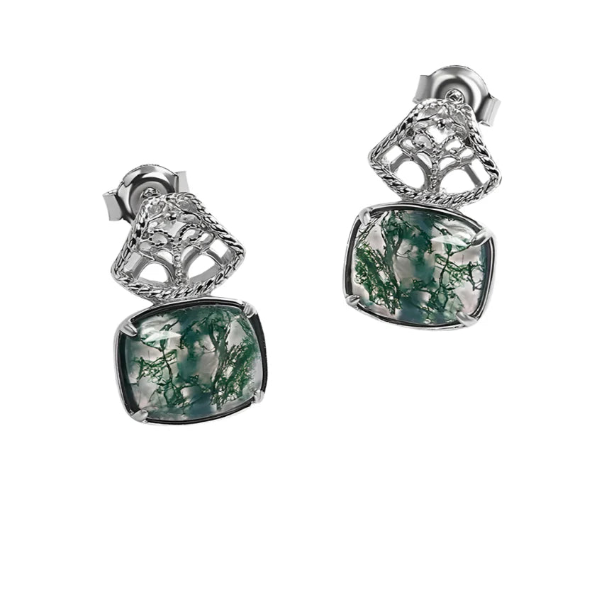 Unique Natural Moss Agate Jewelry Set