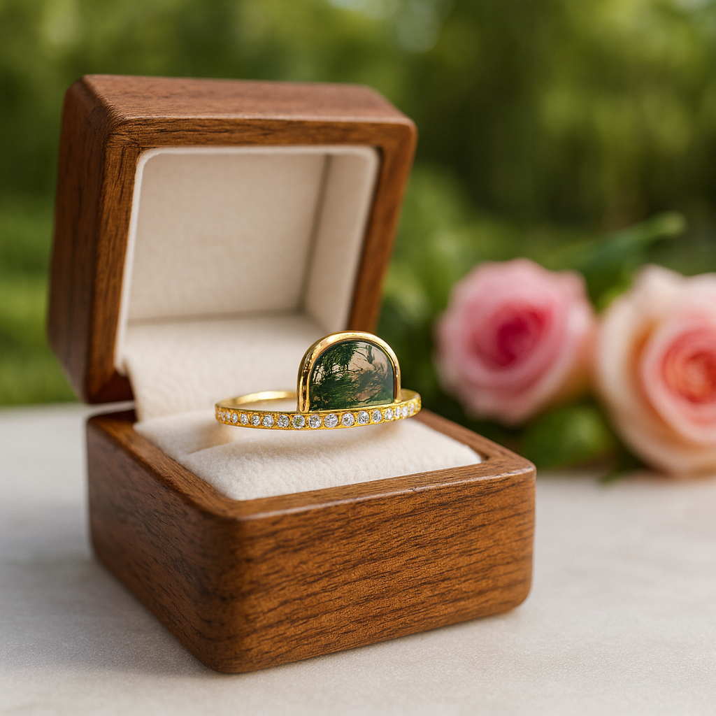 Vintage Natural Moss Agate Engagement Ring