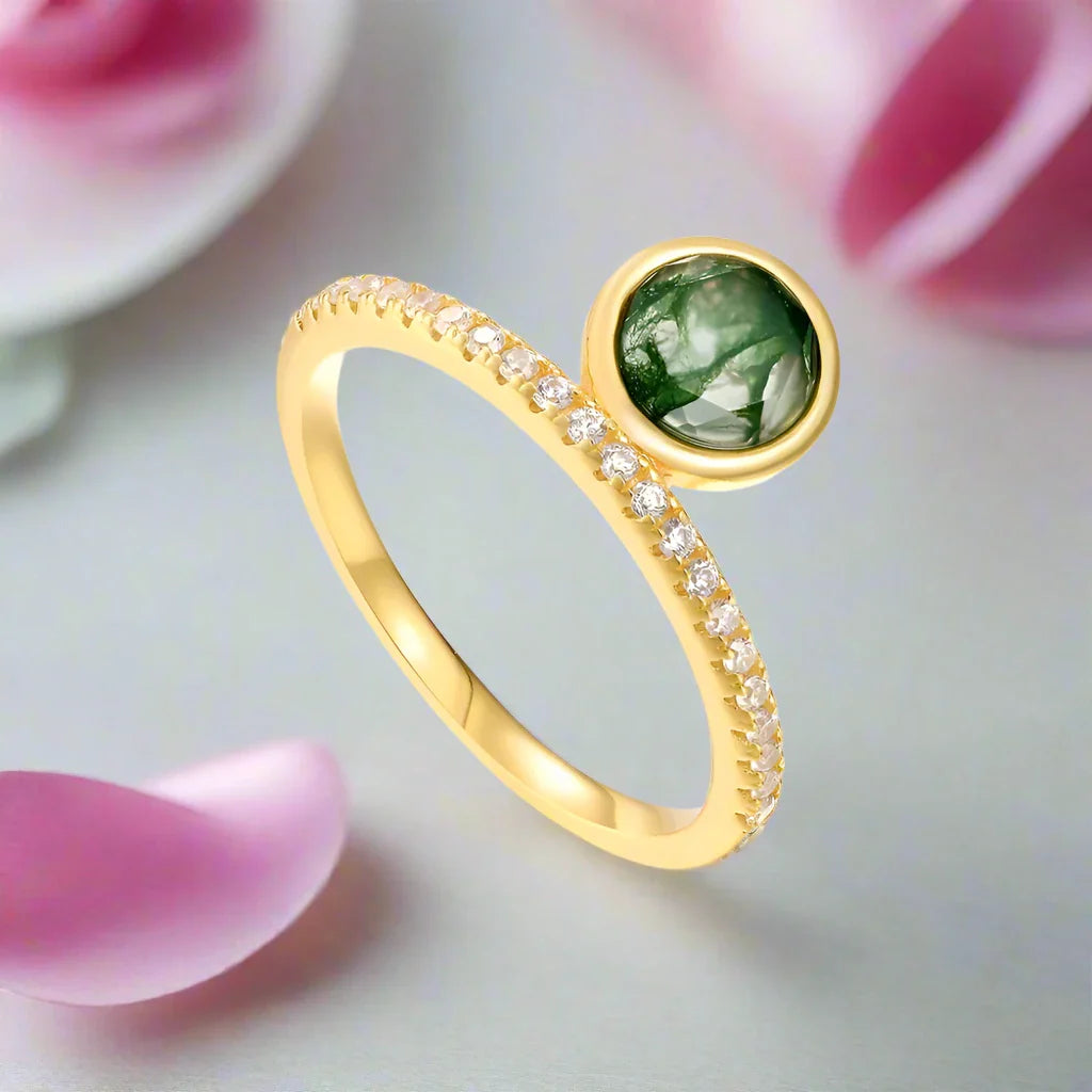 Vintage Natural Moss Agate Engagement Ring