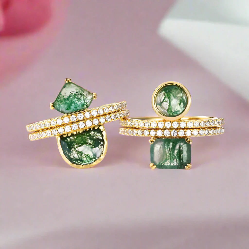 Vintage Natural Moss Agate Engagement Ring