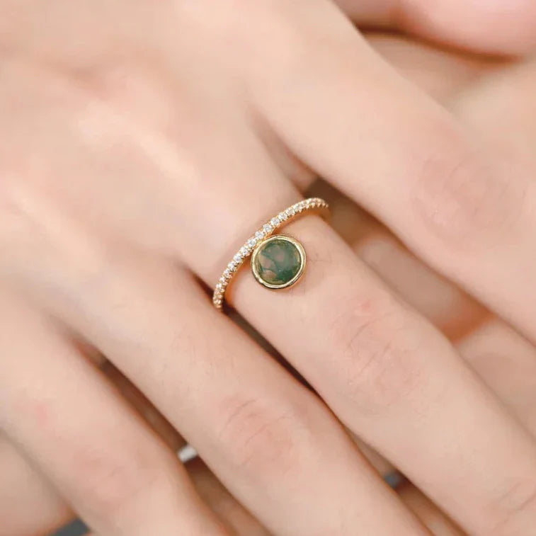 Vintage Natural Moss Agate Engagement Ring