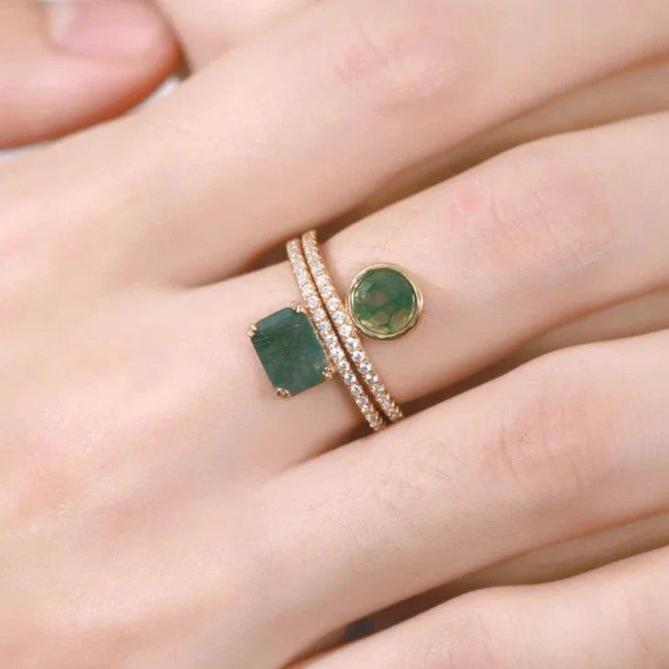 Vintage Natural Moss Agate Engagement Ring