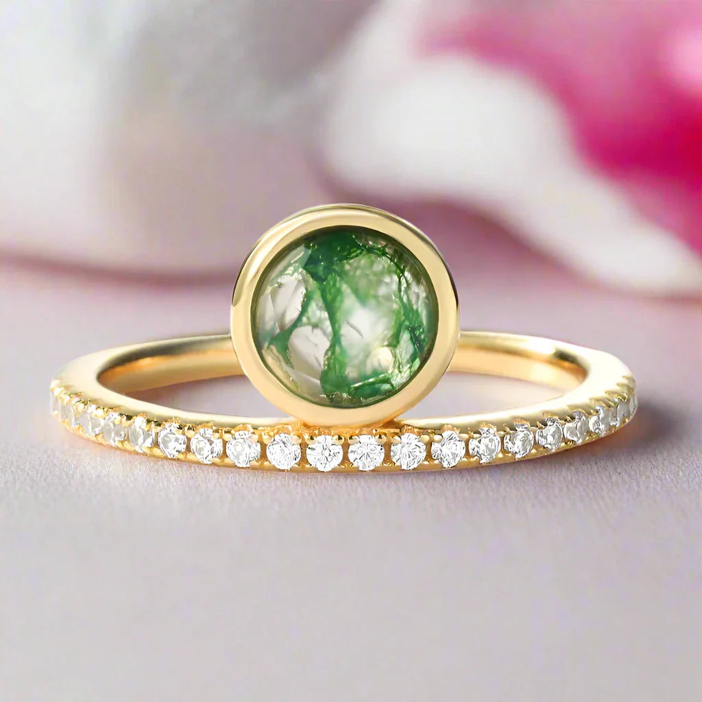 Vintage Natural Moss Agate Engagement Ring