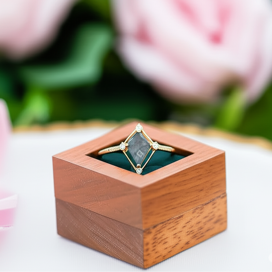 Vintage Style Kite Cut Natural Moss Agate Engagement Ring