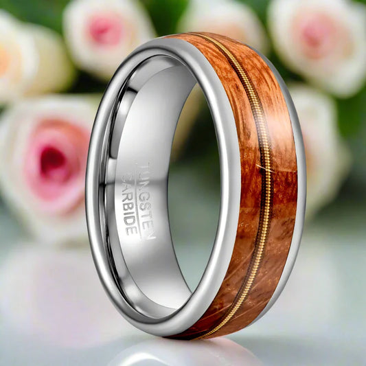 Wood & Guitar String Tungsten Men's Wedding Band