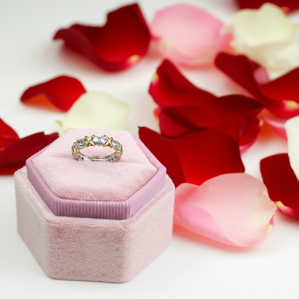 Yellow Gold X Diamond Two-Tone Wedding Band
