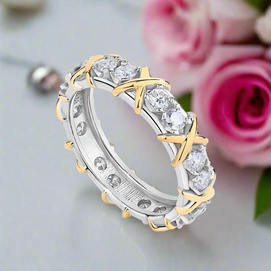 Yellow Gold X Diamond Two-Tone Wedding Band