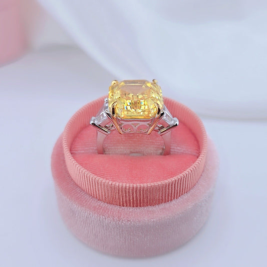 Yellow Sapphire Asscher Cut Three Stone Engagement Ring