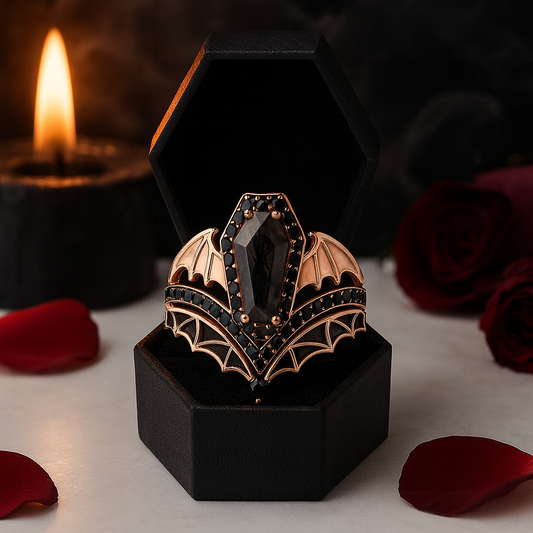 Wings of Eternity- Coffin Cut Diamond Bat Wings Wedding Rings