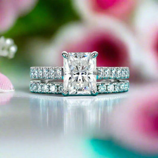 3ct  Radiant Cut Diamond Bridal Ring Set