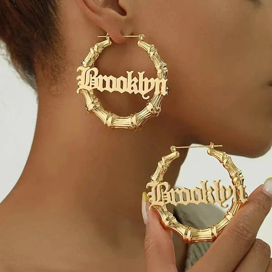 VIP Custom Name 40mm-100mm Bamboo Earrings (Aftersale Service)
