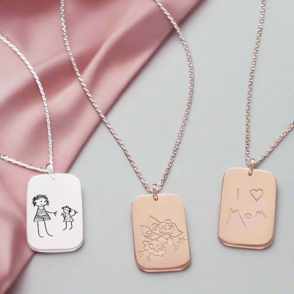 Customized Children's Drawing 925 Sterling Silver Memory Necklace