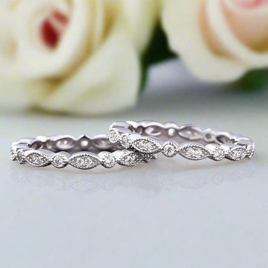 VIP Custom Ring- Full Eternity Art Deco Stacking Wedding Band Set (Aftersale Service)