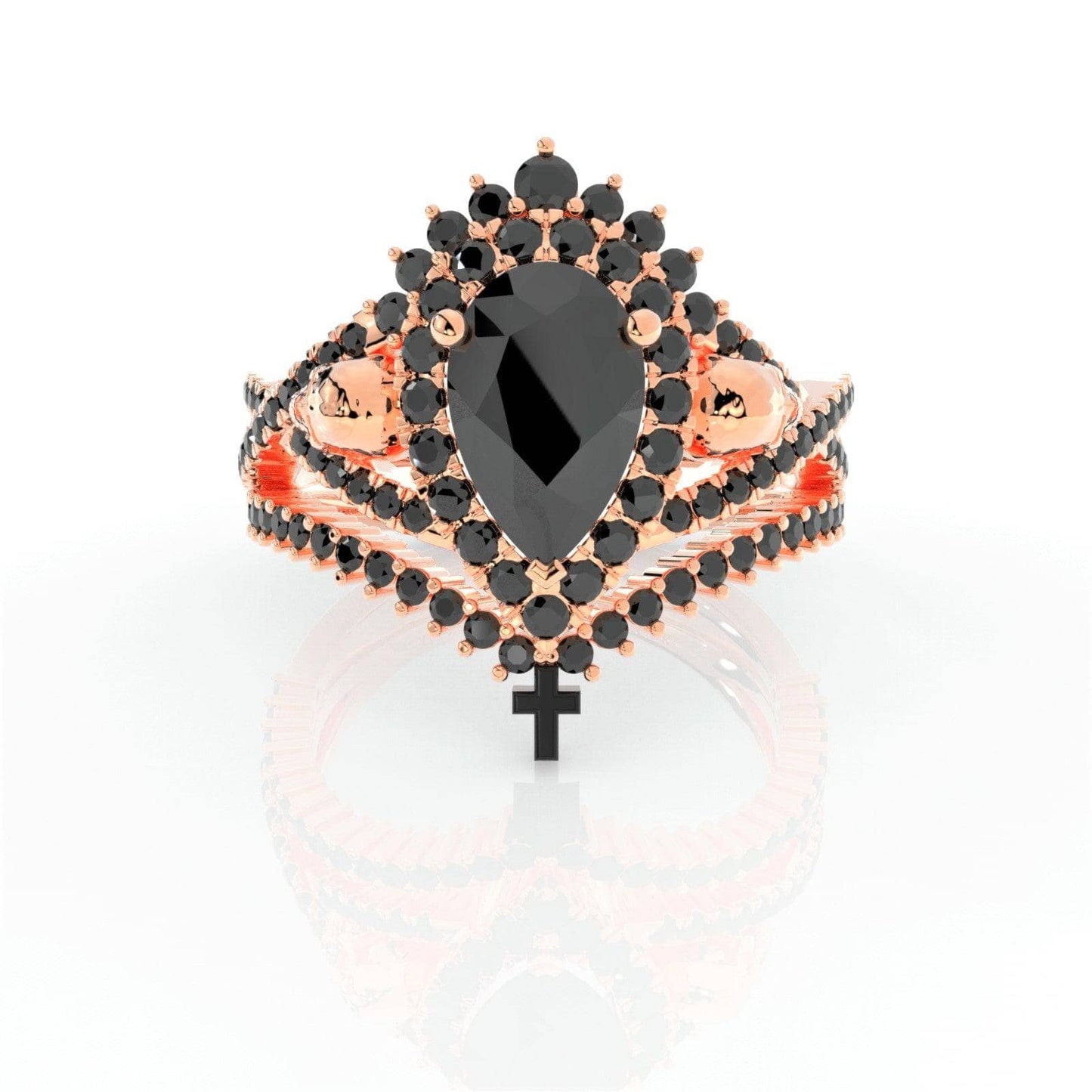 1ct Pear Cut Black Diamond Skull Ring Set