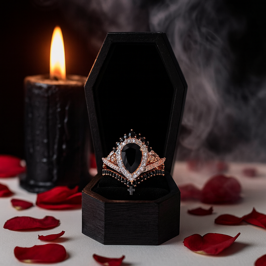 1ct Pear Cut Black Diamond Skull Ring Set