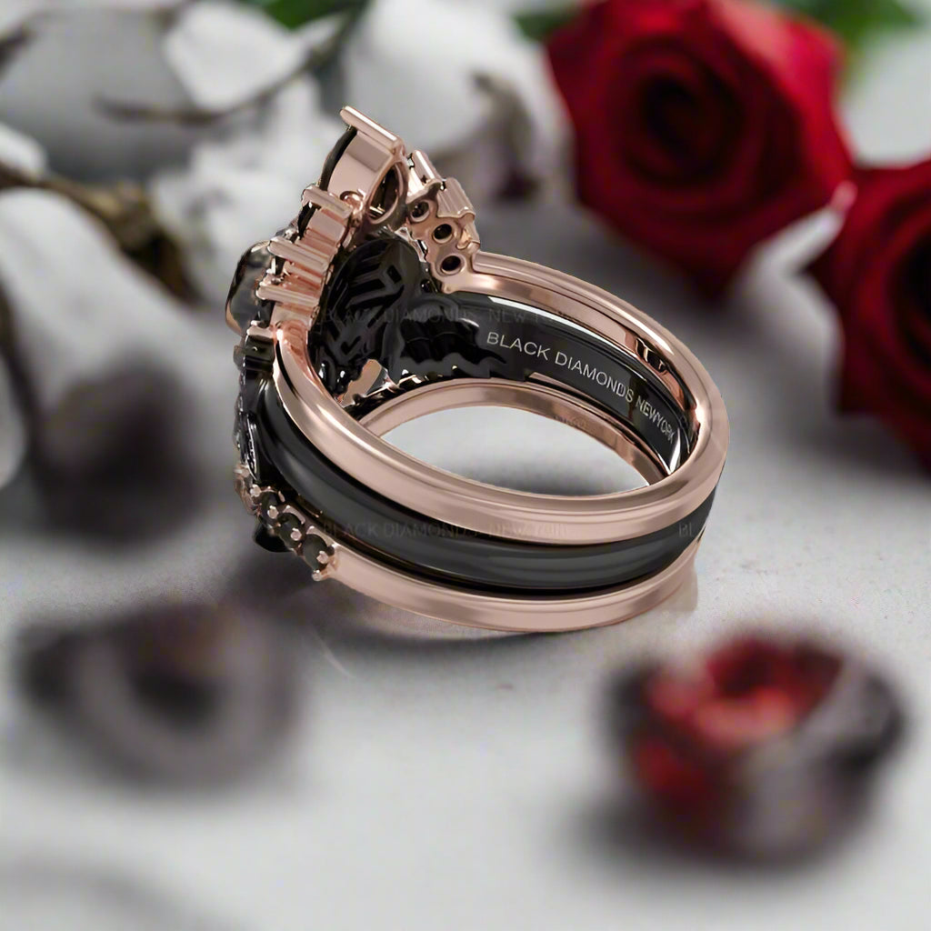 3pc Rose Gold Black Diamond Gothic Ring - My Queen