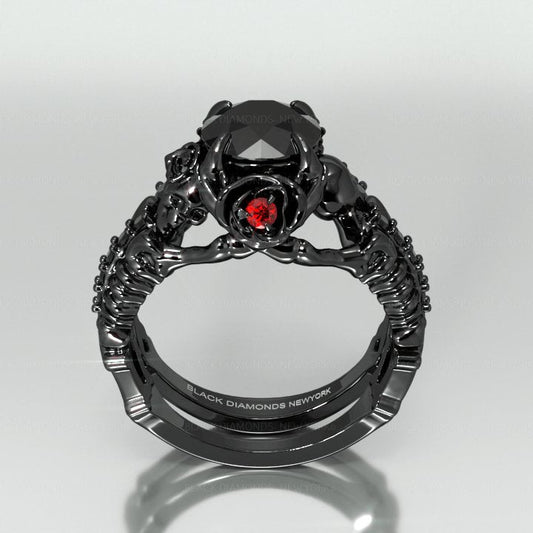 1.25 Carat Black Diamond Gothic Ring Set - Together Forever