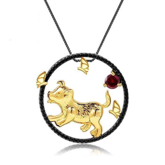 Year Of The Dog-Natural Red Garnet Gemstone Handmade Loyalty Dog Necklace