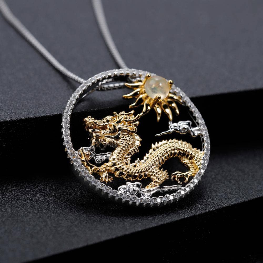 Year Of The Dragon- Natural African Opal Gemstone Flying Dragon Necklace