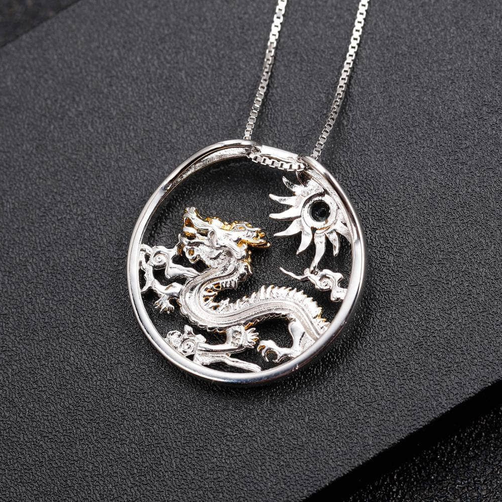 Year Of The Dragon-Natural Chrome Diopside Handmade Flying Dragon Necklace
