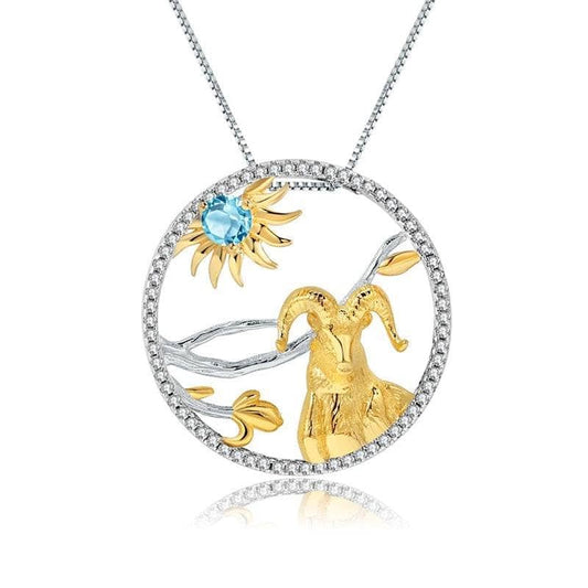 Year Of The Goat-Natural Gemstone Handmade Goat Necklace