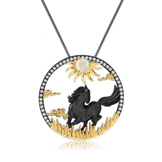 Year Of The Horse- Galloping Horse Natural African Opal Necklace
