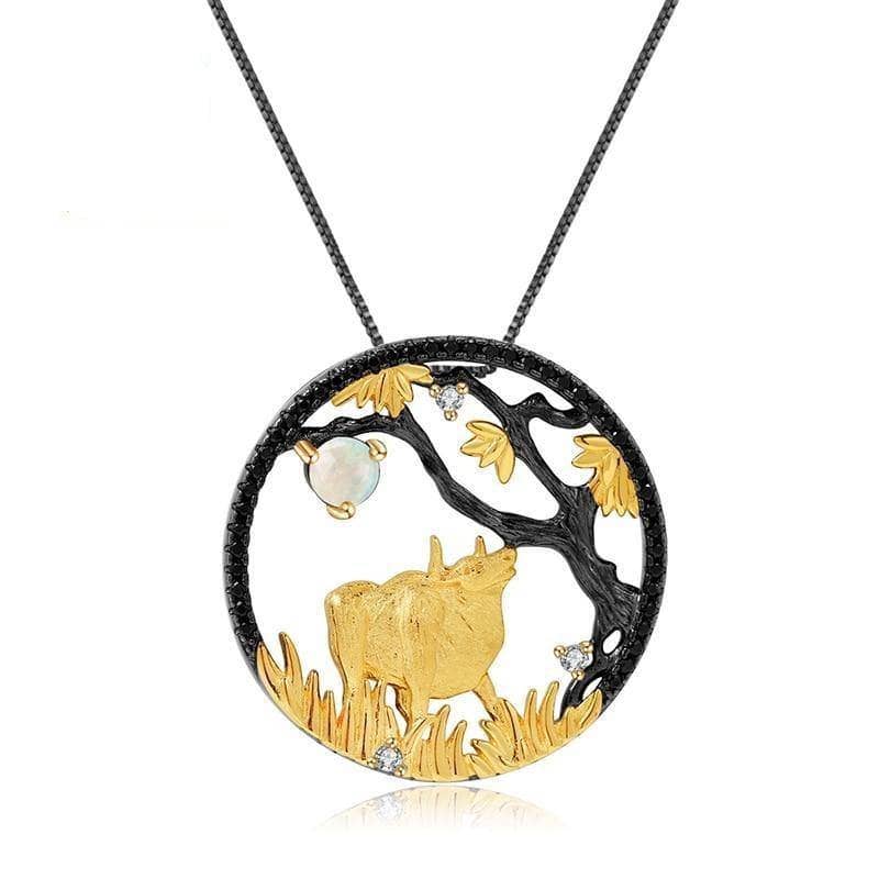 Year Of The Ox- Natural African Opal Gemstone Ox Necklace