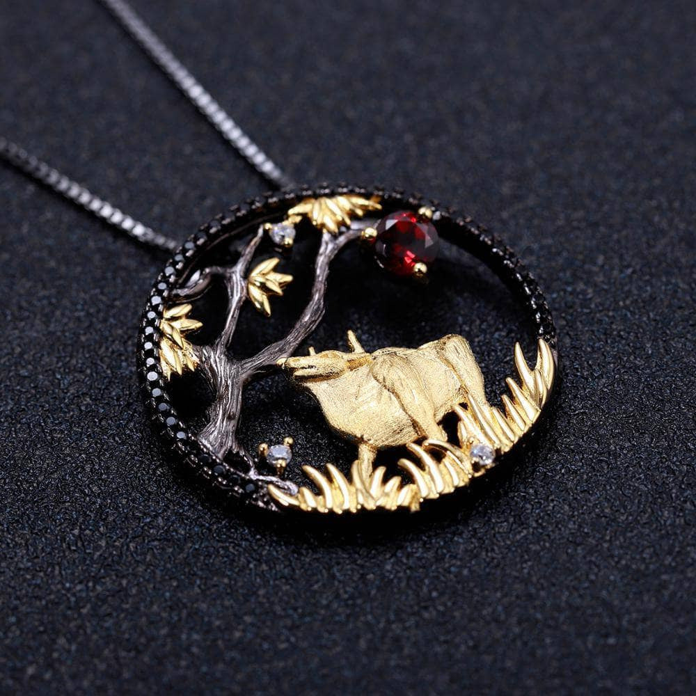Year Of The Ox-Natural Red Garnet Handmade Patient Ox Necklace