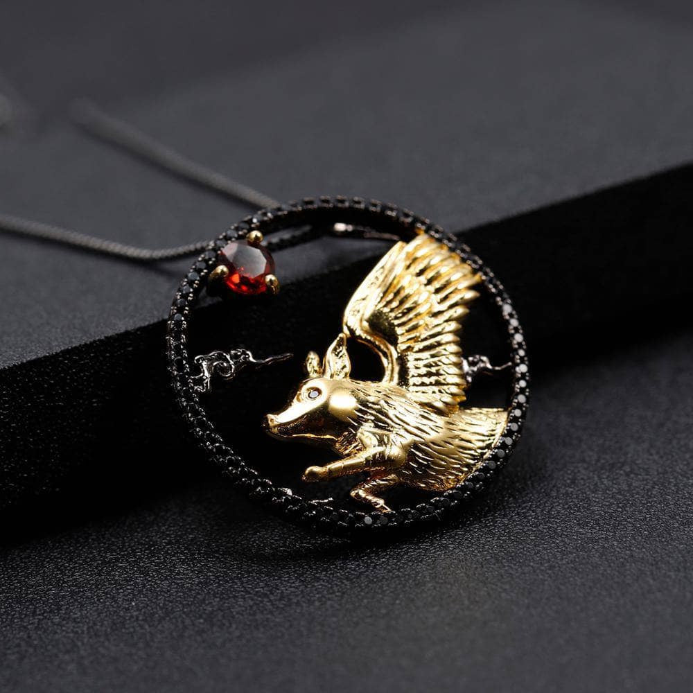 Year Of The Pig-Natural Red Garnet Handmade Pig Chivalrous Necklace