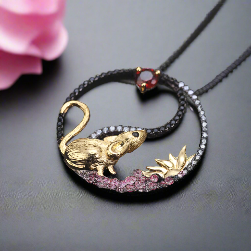 Year Of The Rat-Natural Garnet Handmade Rat Necklace