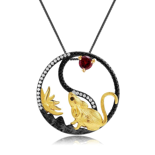 Year Of The Rat-Natural Garnet Handmade Rat Necklace