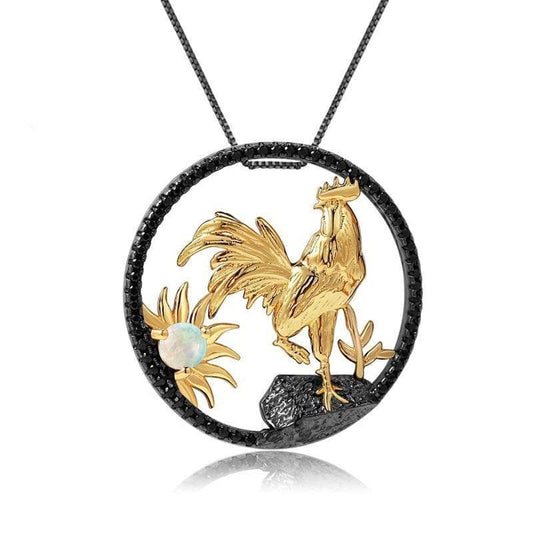 Year Of The Rooster- Natural African Opal Gemstone Rooster Necklace