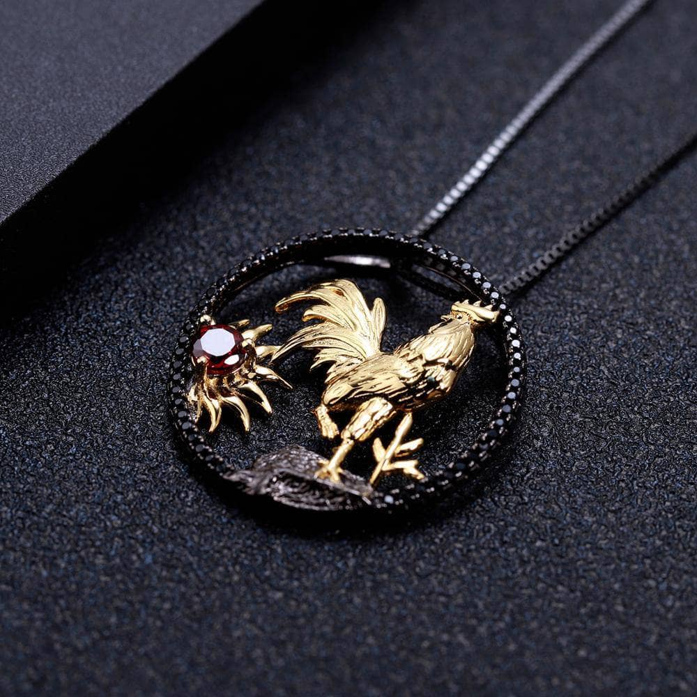 Year Of The Rooster-Natural Red Garnet Handmade Rooster Necklace