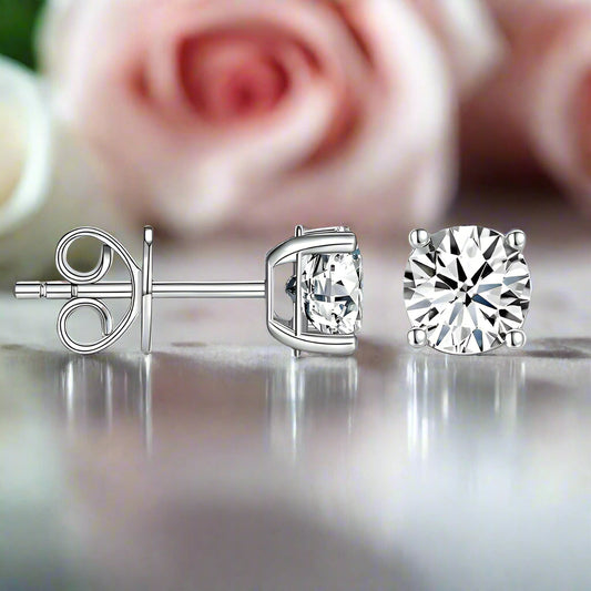 0.5 Ct Round Lab Grown Diamond Stud Earrings in 14k White Gold