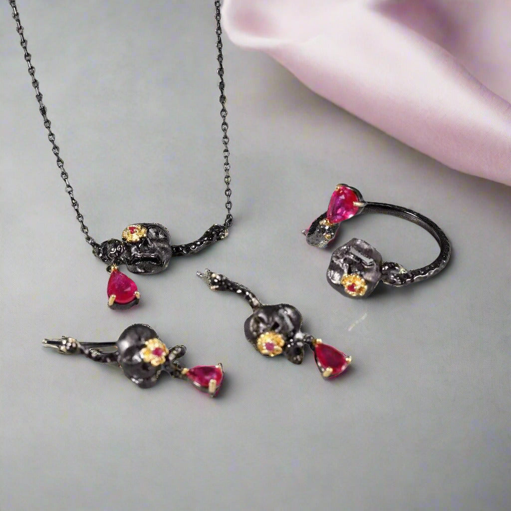 0.9 ct Natural Ruby Gemstone Death Skull Pendant Necklace